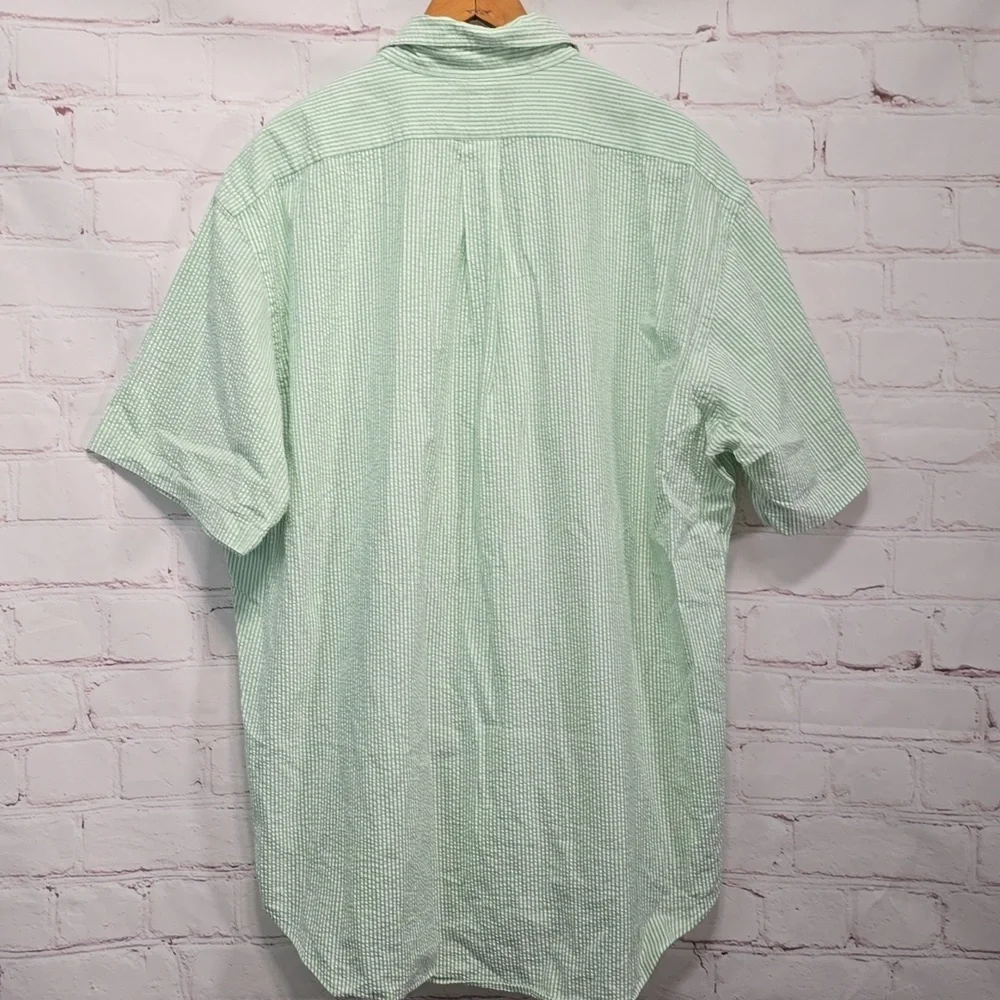 Vintage Ralph Lauren Classic Fit Seersucker Short Sleeve Shirt Mens Size XL
